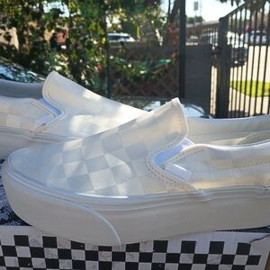 Vans White Checkerboard Slip-On Platform Sneakers